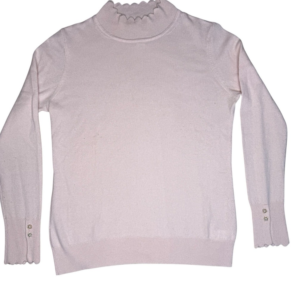 Womens Cashmere Sweater Pink Coquette Cottagecore Scalloped Neck Long Sleeve L